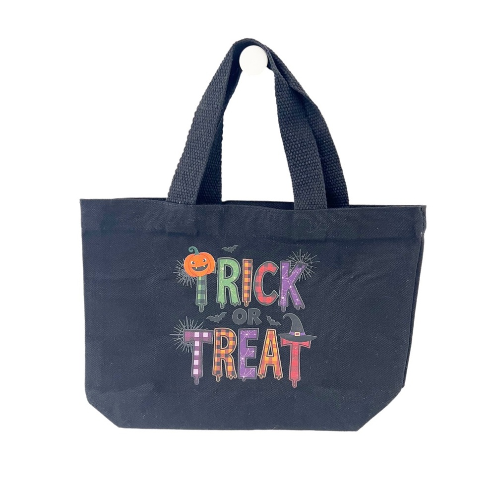 Trick or Treat Black Mini Canvas Tote Bag | Halloween Candy Bag 8.5x11